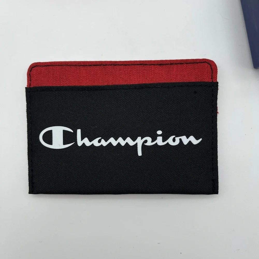 Champion Card Case Mens OS‎ Black Red CV9-0396-601 Canvas Logo Slim Wallet